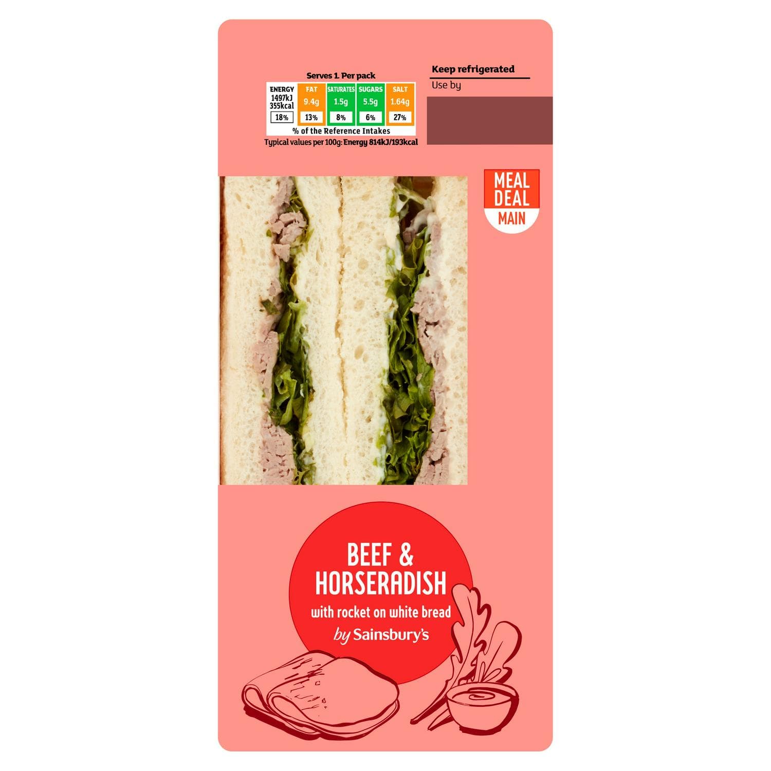 Sainsbury's Beef & Horseradish with Rocket on White Bread Sandwich