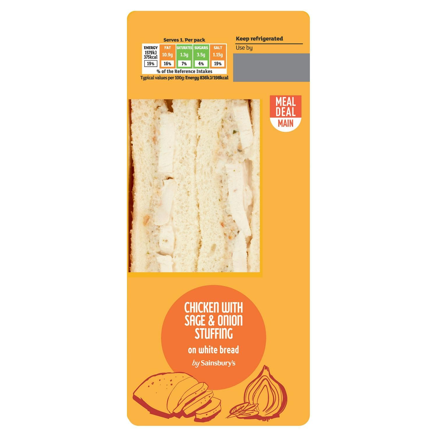 Sainsbury's Chicken with Sage & Onion Stuffing on White Bread Sandwich