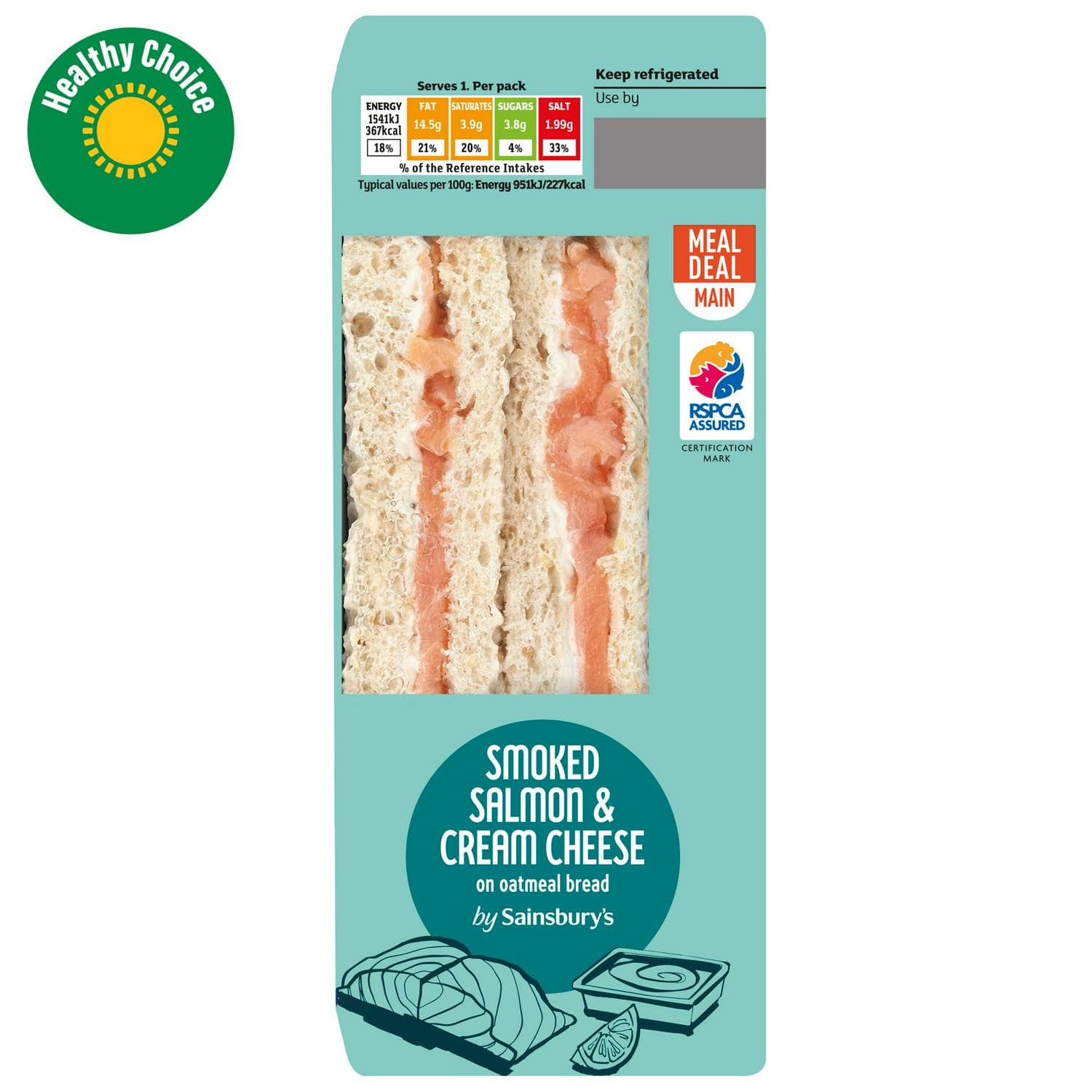 Sainsbury's Smoked Salmon & Cream Cheese on Oatmeal Bread Sandwich